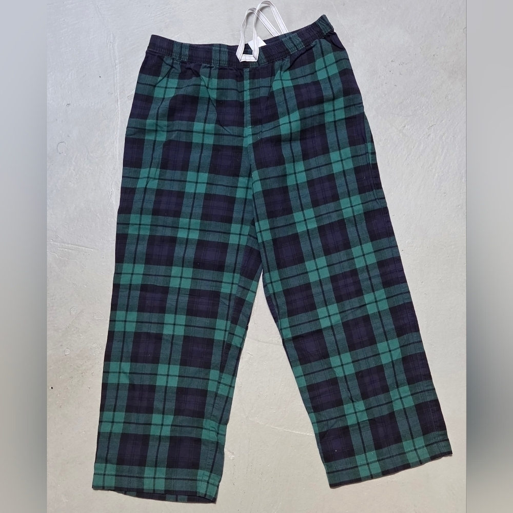 Banana Republic Sz M Lounge Straight Leg Drawstring Green& Navy Plaid Pants - Picture 6 of 8